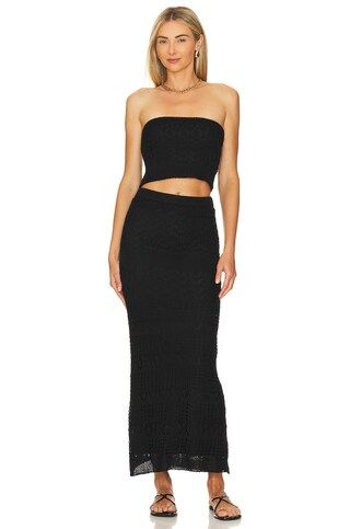 x REVOLVE Crochet Maxi Skirt in Black Shimmer Black Skirt Set Black Skirt Outfit Black Crop Top Tops | Revolve Clothing (Global)