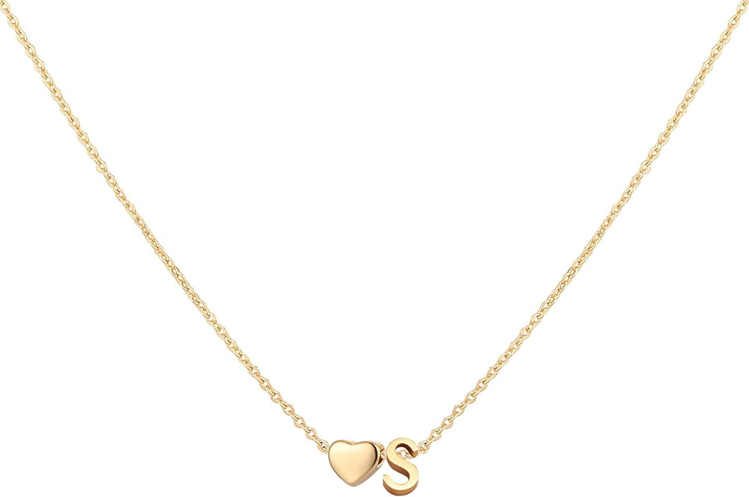 Initial Heart Necklace,18K Gold Plated Stainless Steel Tiny Heart Letter Necklace Personalized Mo... | Amazon (US)