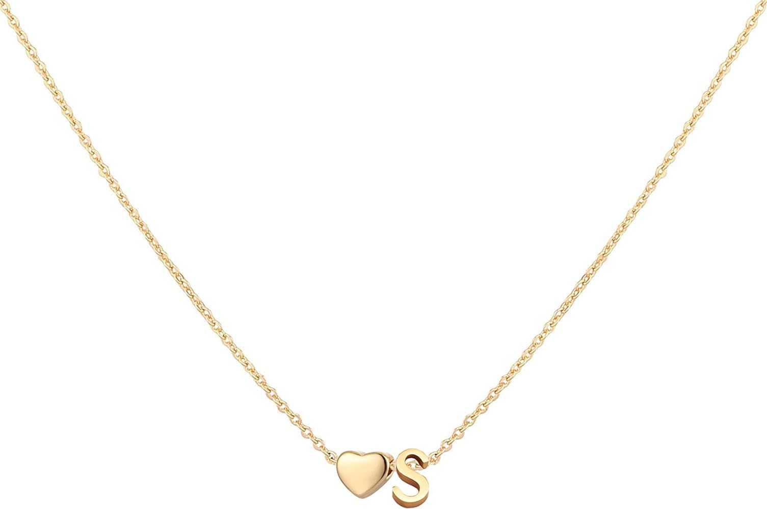 Glimmerst Initial Heart Necklace,18K Gold Plated Stainless Steel Tiny Heart Letter Necklace Perso... | Amazon (US)