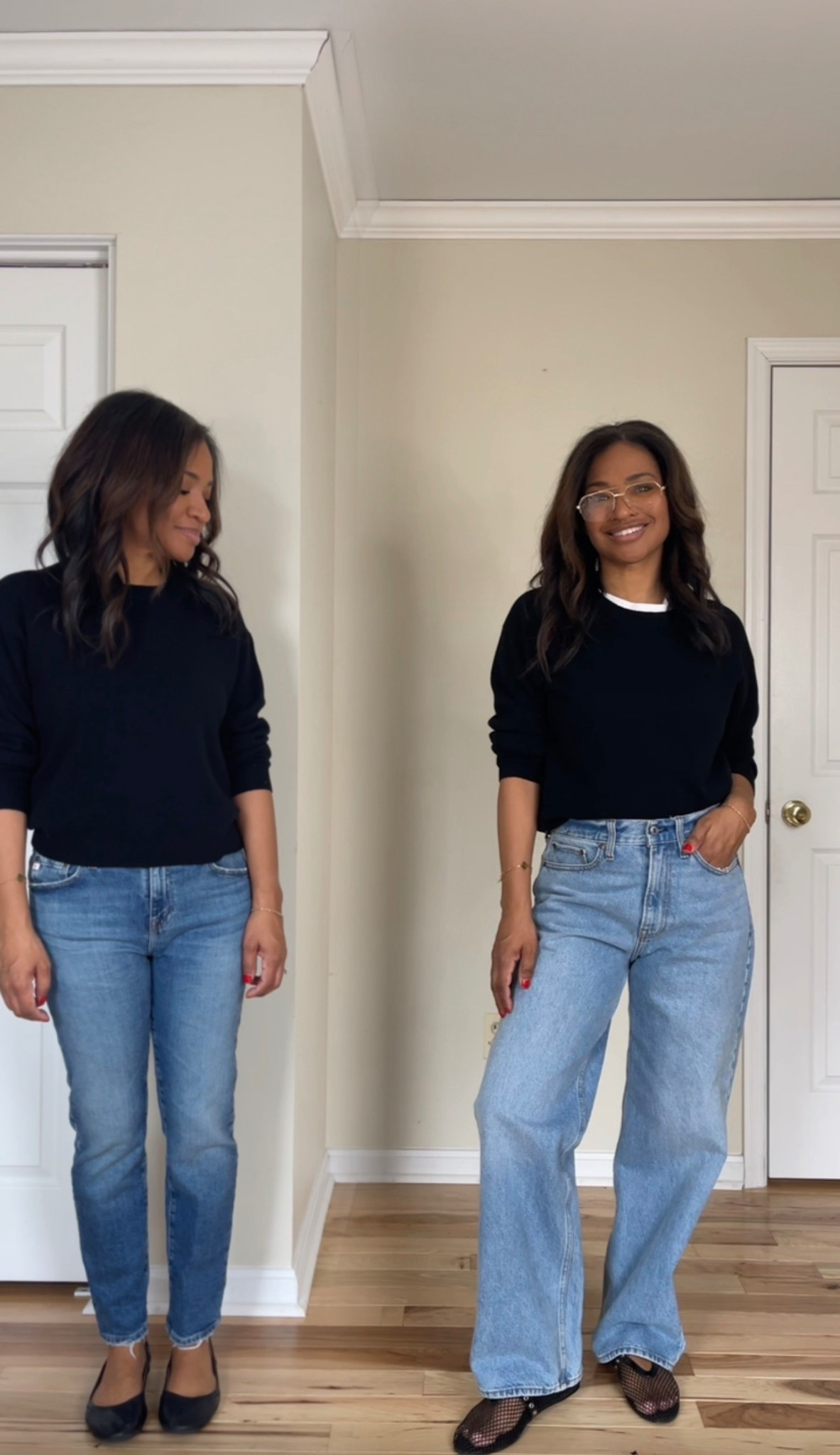 Linking my exact second pair of jeans but also linking similar ones! Wearing a size 27/4 in jeans and a medium in the black sweater, small in the white t shirt. Ballet flats are TTS

#LTKSeasonal #LTKootd #LTKOver40
