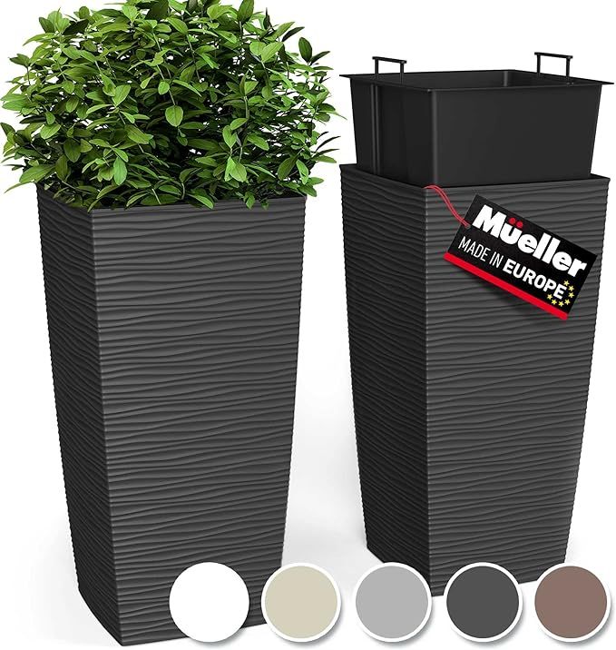 Mueller M-Resin Heavy Duty Tall Planter, Indoor/Outdoor Grande Plant, Tree, Flower Pot, 2-Piece S... | Amazon (US)