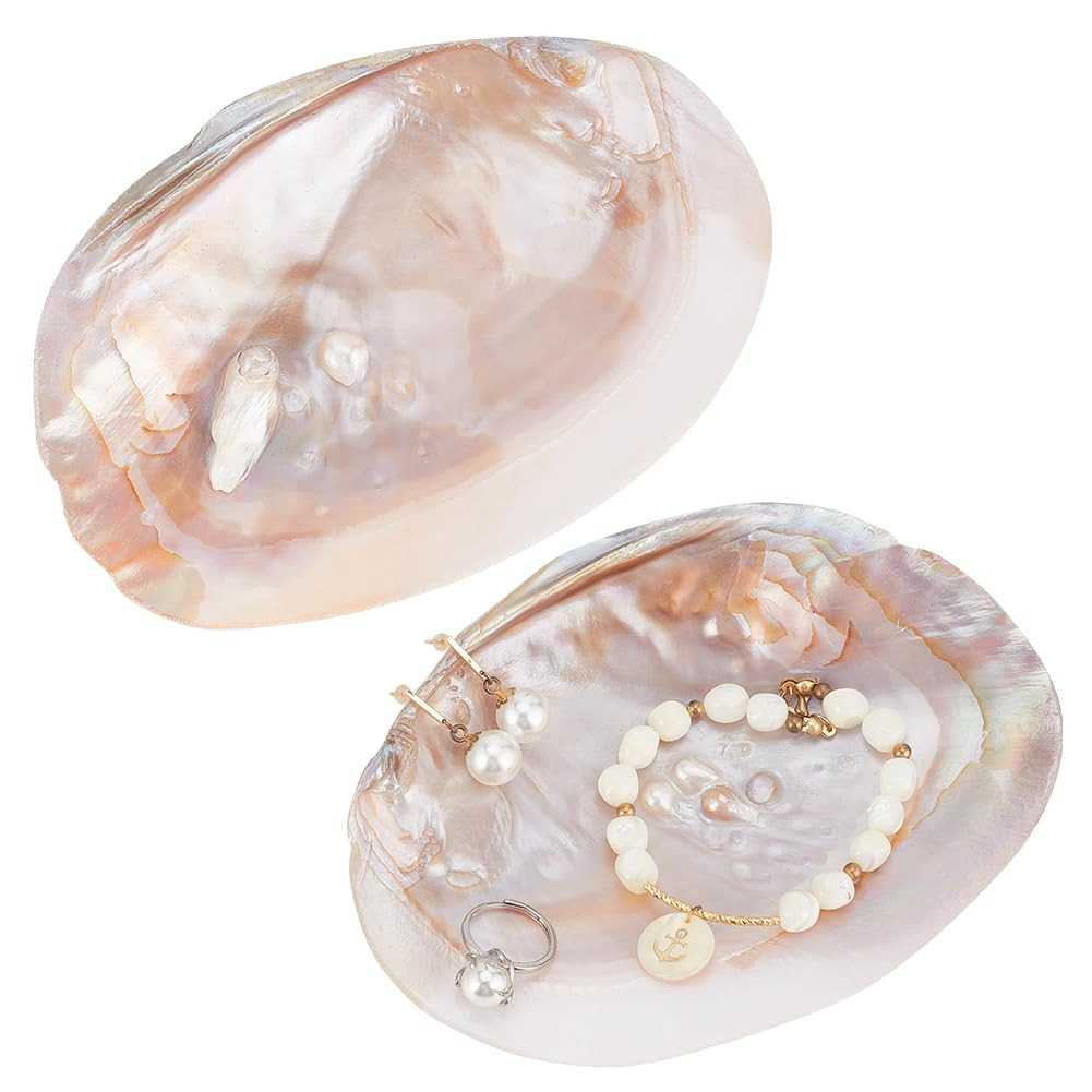 NBEADS 2 Pcs Natrual Shell Jewelry Dish Tray, Handcrafted Trinket Displays Dish Stand Decorative ... | Amazon (US)