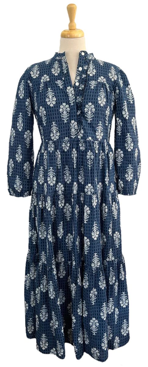 Dolly Midi Dress Blue Stitched Floral | Madison Mathews