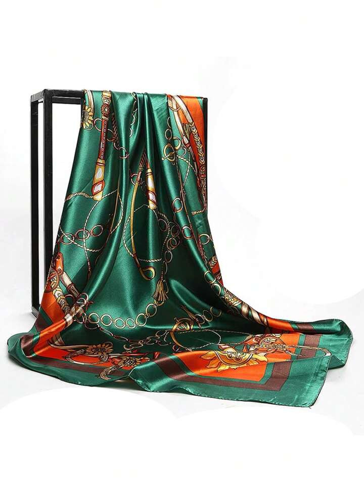 90 cm bedrukte zijden sjaal voor dames, vierkante satijnen sjaal, zonnebrandcrème, hoofddoek-ban... | SHEIN