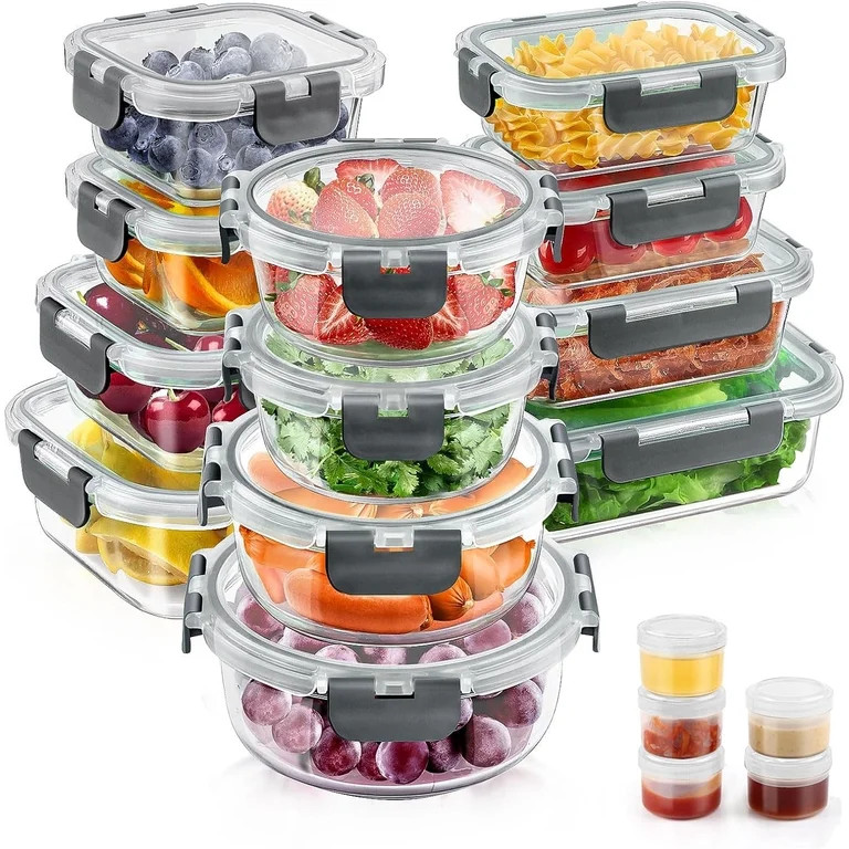 34pcs Glass Food Storage Containers with Lids Set, Airtight Glass Meal Prep Containers (17 Contai... | Walmart (US)