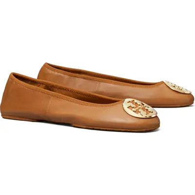 Tory Burch Reva Travel Ballet Flat in Perfect Black /Gold at Nordstrom, Size 10.5 | Nordstrom