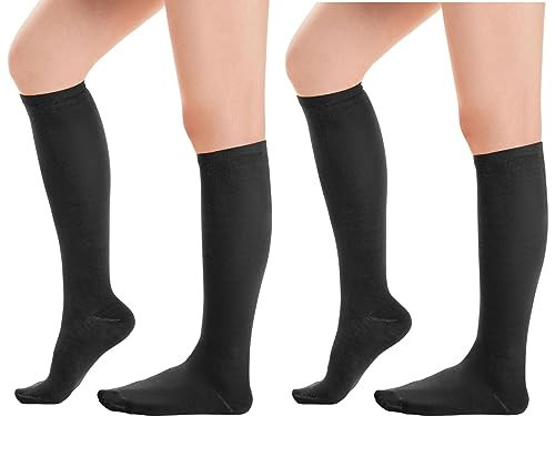 Ammiko Black Knee High Socks for Women Knee High Black Socks Womens Knee Socks Long Black Socks Black High Socks 2 Pairs | Amazon (US)