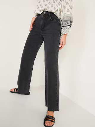 Extra High-Waisted Black-Wash Cut-Off Wide-Leg Jeans for Women | Old Navy (US)
