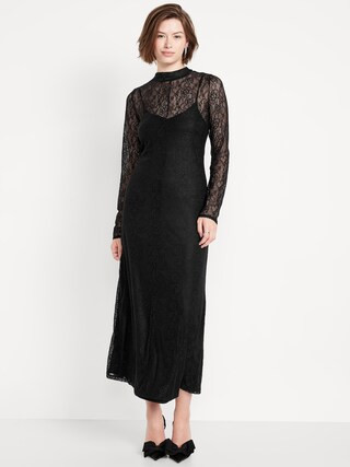 Mock Neck Lace Maxi Dress | Old Navy (US)