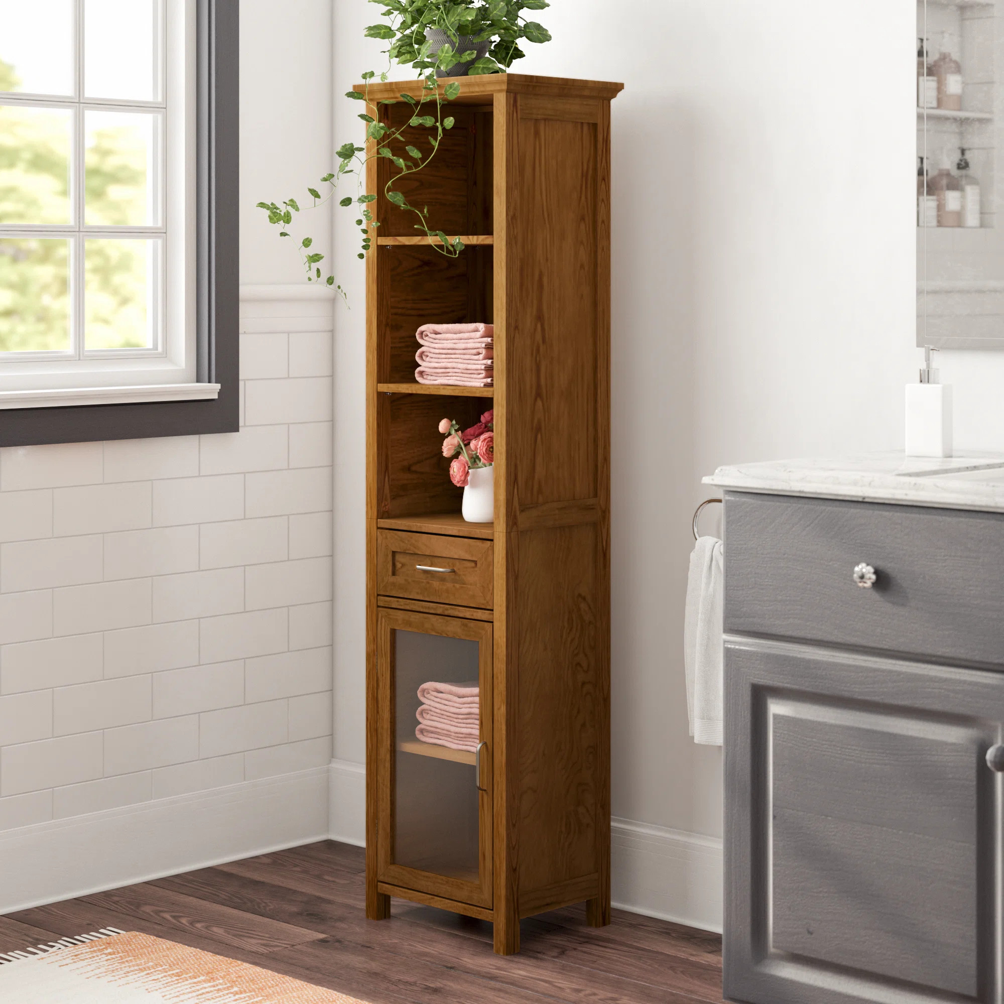 Red Barrel Studio® Yarissa Freestanding Linen Cabinet with Antique Brass Handles "& Reviews" | W... | Wayfair North America