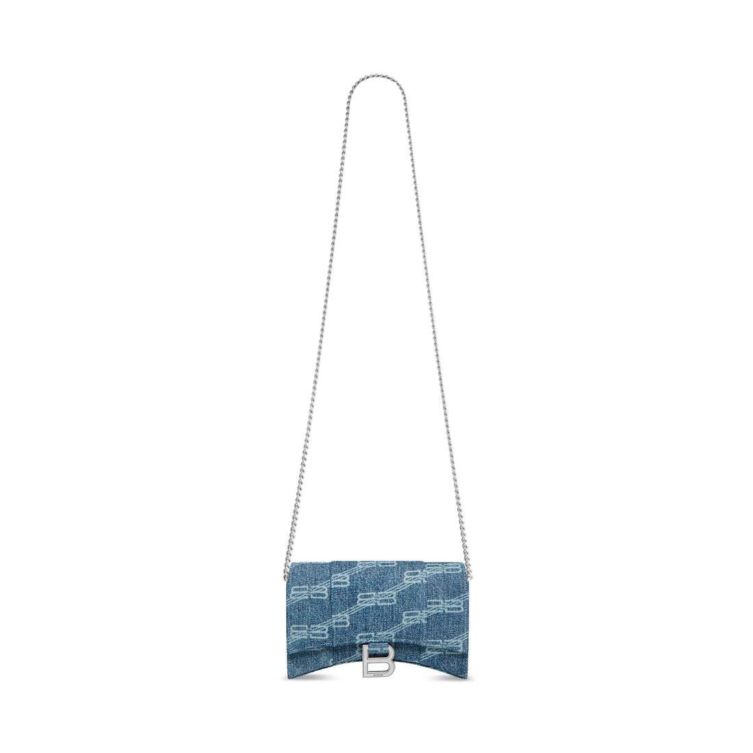 hourglass wallet with chain bb monogram denim | Balenciaga