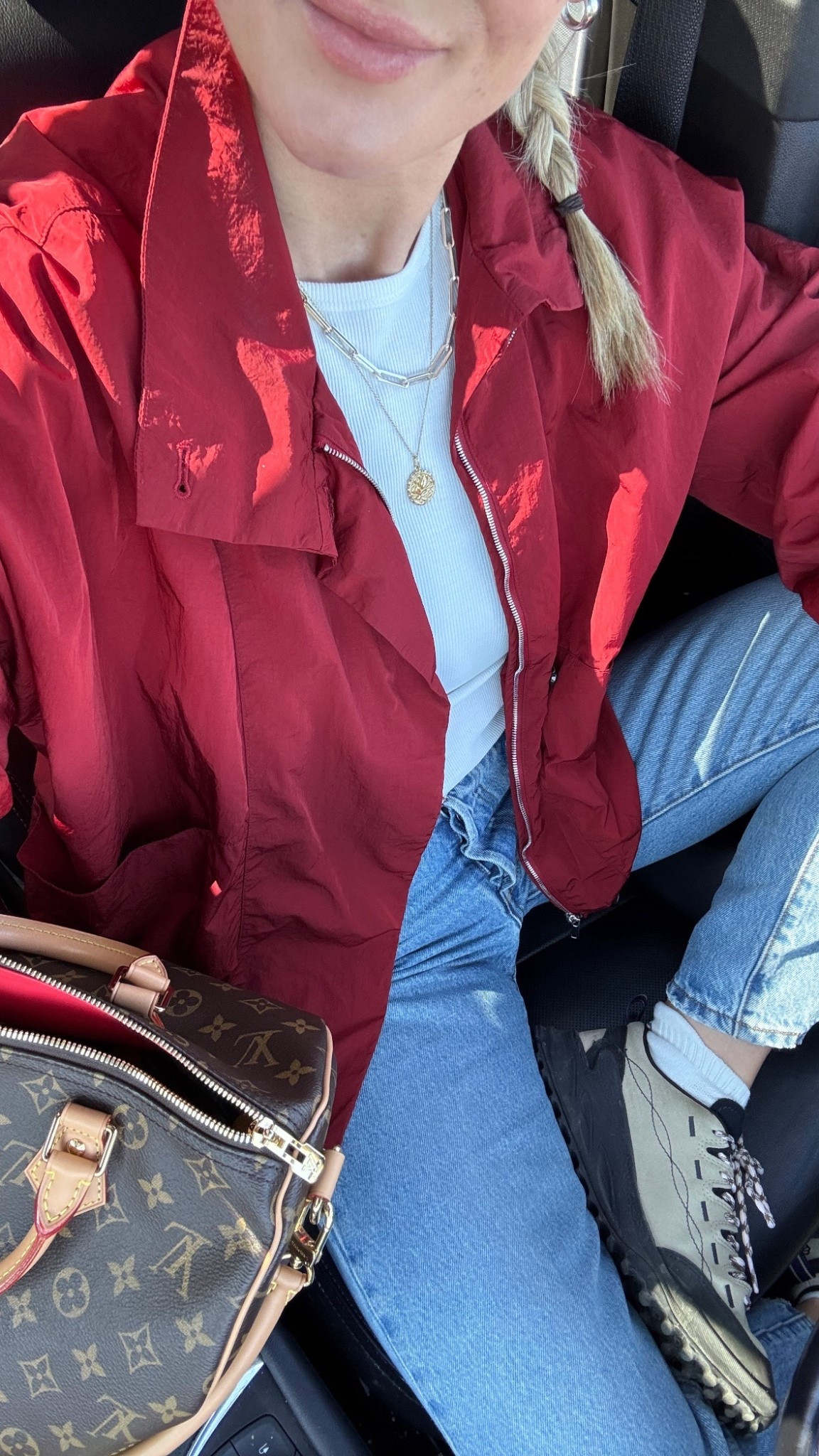 Sporty vibes again today. Love this red Massimo Dutti track jacket, Levi’s 501 90s, a touch of jewelry & the Keen Jasper Zionics I’m currently obsessed with (need to get the red laces!). 

#LTKSeasonal #LTKootd