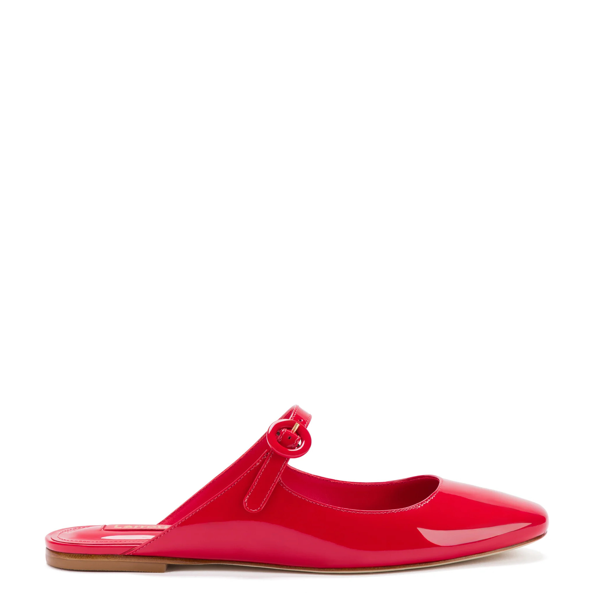 Blair Flat Mule In Scarlet Patent Leather | Larroude