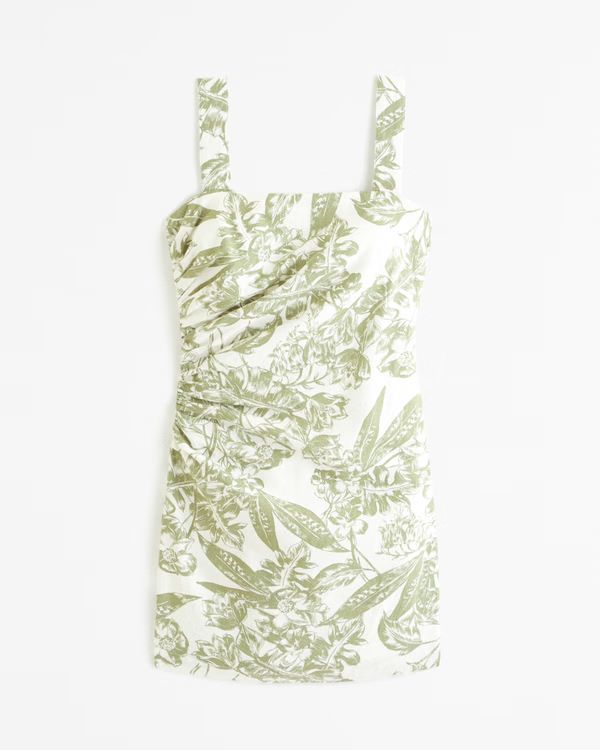 Linen-Blend Ruched Squareneck Mini Dress | Abercrombie & Fitch (UK)