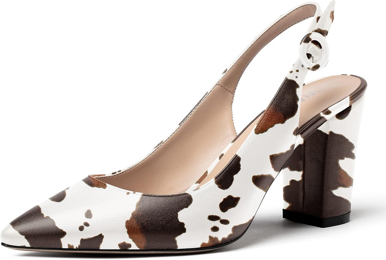 WAYDERNS Women's Matte Pointed Toe Ankle Strap Slingback Buckle Block Pumps Shoes 3.5 Inch | Amazon (US)