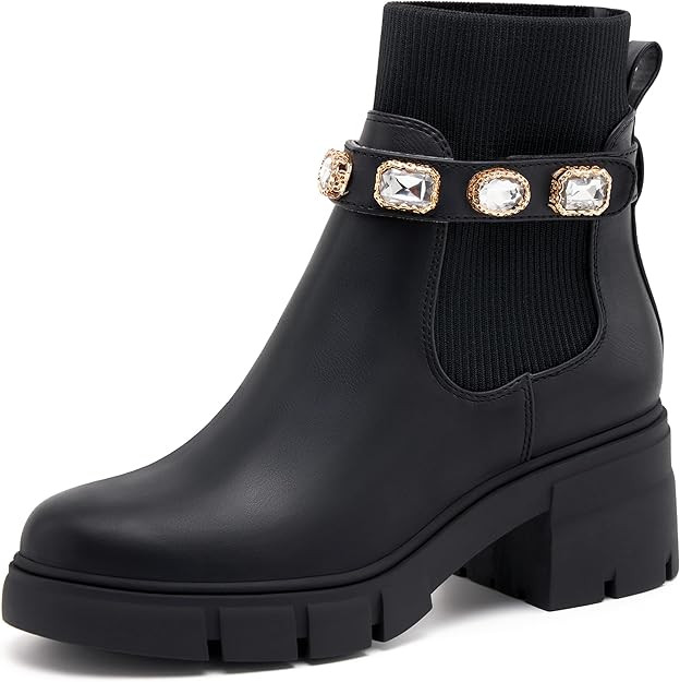 REDTOP Women's Elastic Chelsea Boots Chunky Block Heel Platform Lug Sole Ankle Booties | Amazon (US)