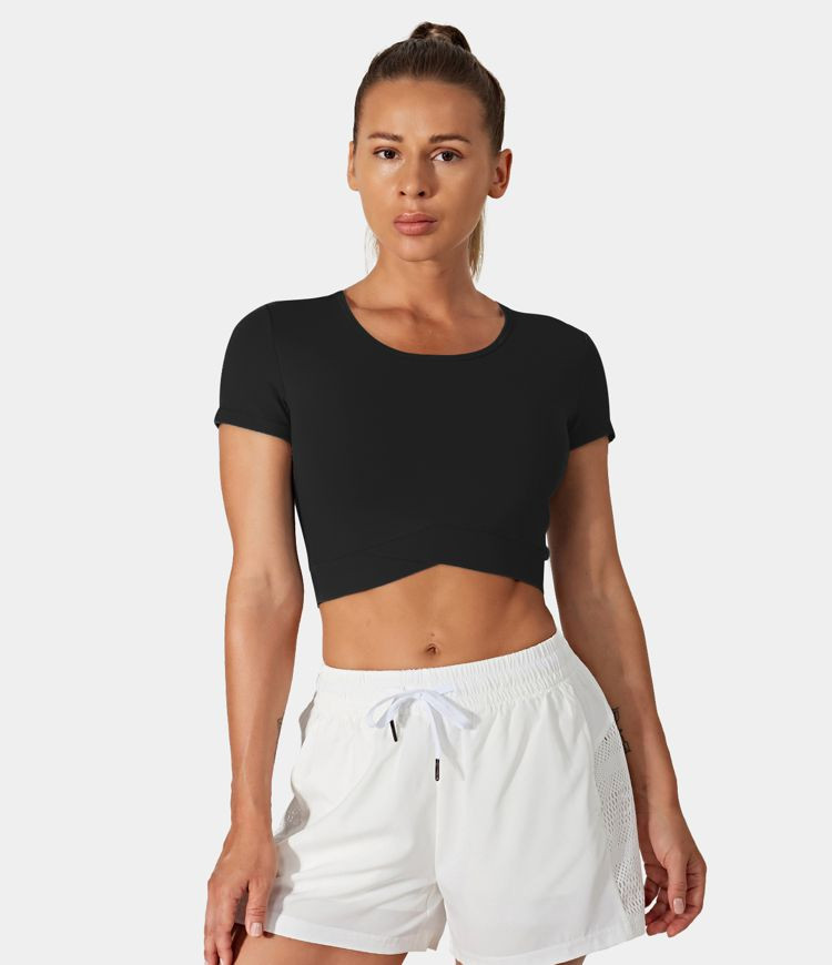 Women’s Cloudful™ Fabric Crossover Hem Cropped Sports Top - Halara | HALARA