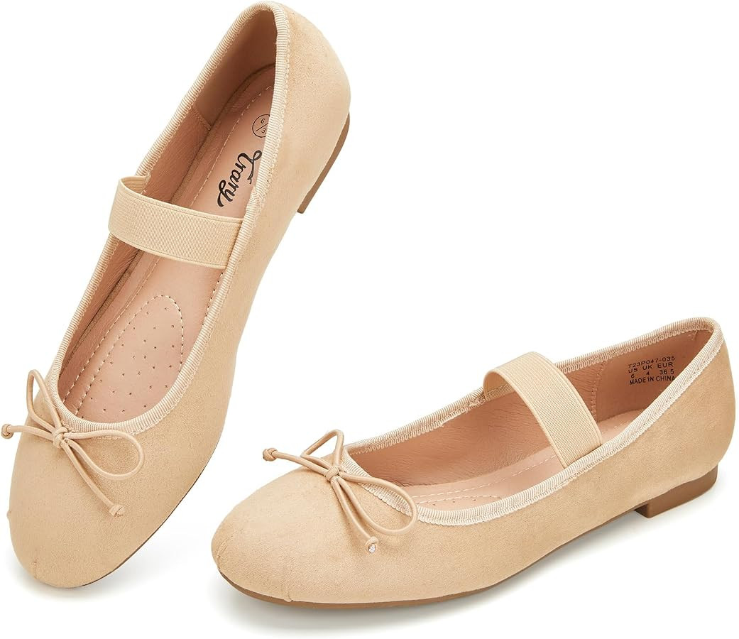 Trary Flats for Women Closed Round Toe Ballet Flats Mary Jane Shoes Women with Elastic Strap Cute... | Amazon (US)