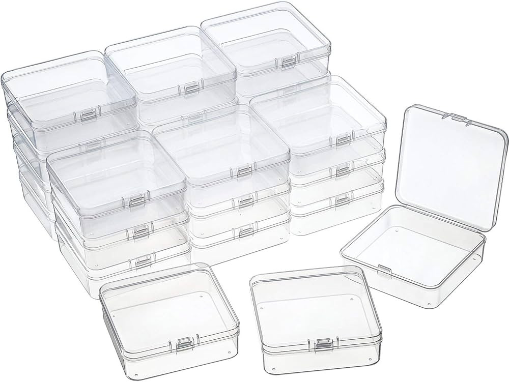 SATINIOR 24 Packs Small Clear Plastic Beads Storage Containers Box with Hinged Lid for Storage of... | Amazon (US)