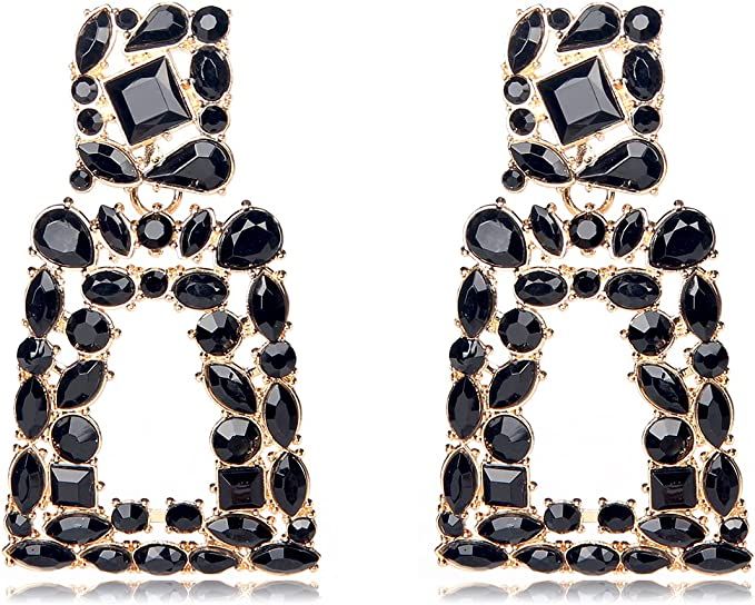 KELMALL Women's Rectangle Zinc Crystal Rhinestone Sparkly Geometric Drop Statement Earrings | Amazon (US)