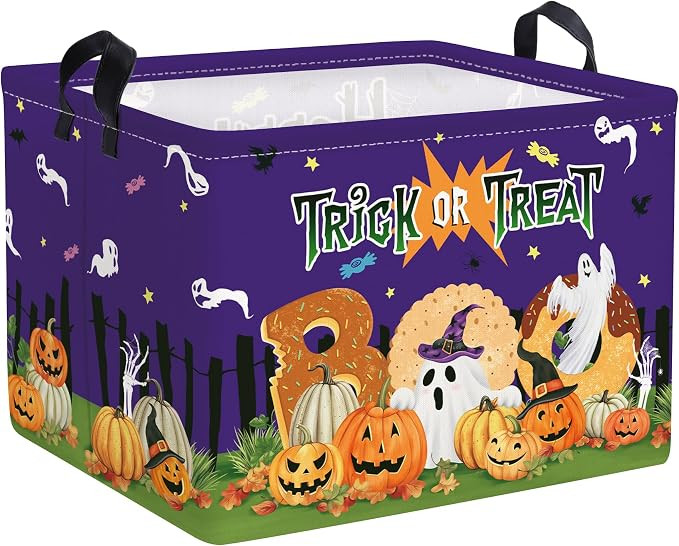 Clastyle Pumpkin Halloween Basket for Kid Purple Ghost Spooky Basket Stuffers Trick or Treat Cand... | Amazon (US)