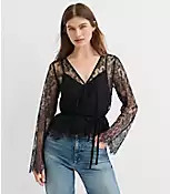 Velvet Tie Chantilly Lace Blouse | LOFT