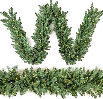 HomeKaren Christmas Garland 9 Ft by 12 Inch Prelit Fraser Fir Xmas Garland with 50 LED Lights 550... | Amazon (US)