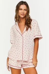 Heart Print Shirt & Shorts Pajama Set | Forever 21 (US)