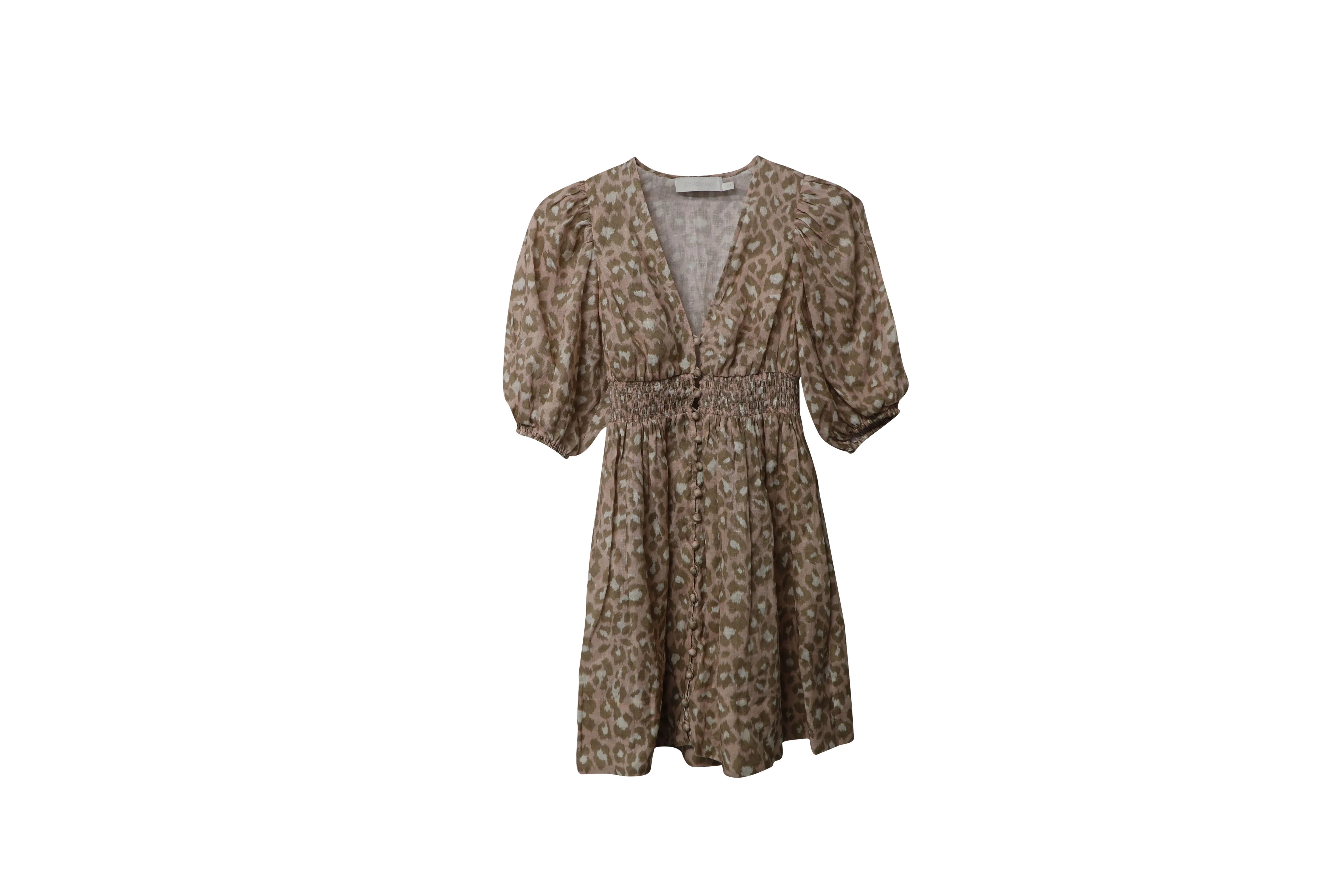 Zimmermann Carnaby Shirred Mini Dress in Animal Print Linen | Shop Simon