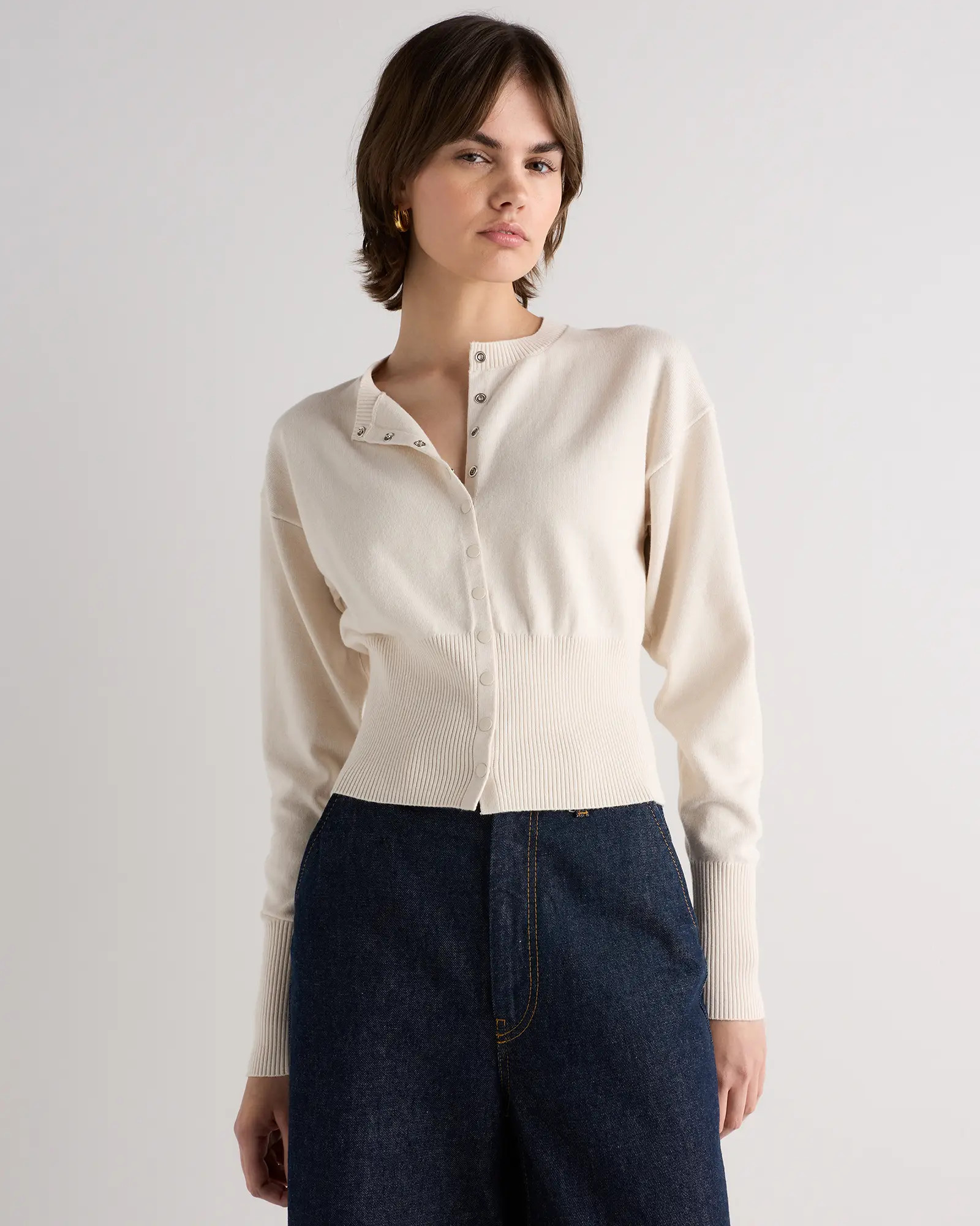 Cotton Cashmere Structured Waist Cardigan | Quince