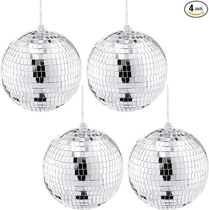 Suwimut 4 Pack Mirror Disco Ball, 6 Inches Cool and Fun Silver Hanging Party Disco Ball with Atta... | Amazon (US)