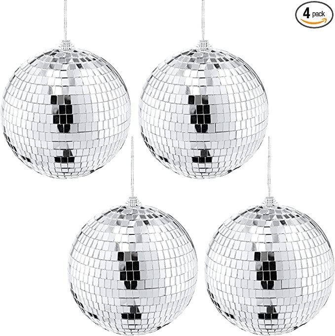 Suwimut 4 Pack Mirror Disco Ball, 6 Inches Cool and Fun Silver Hanging Party Disco Ball with Atta... | Amazon (US)