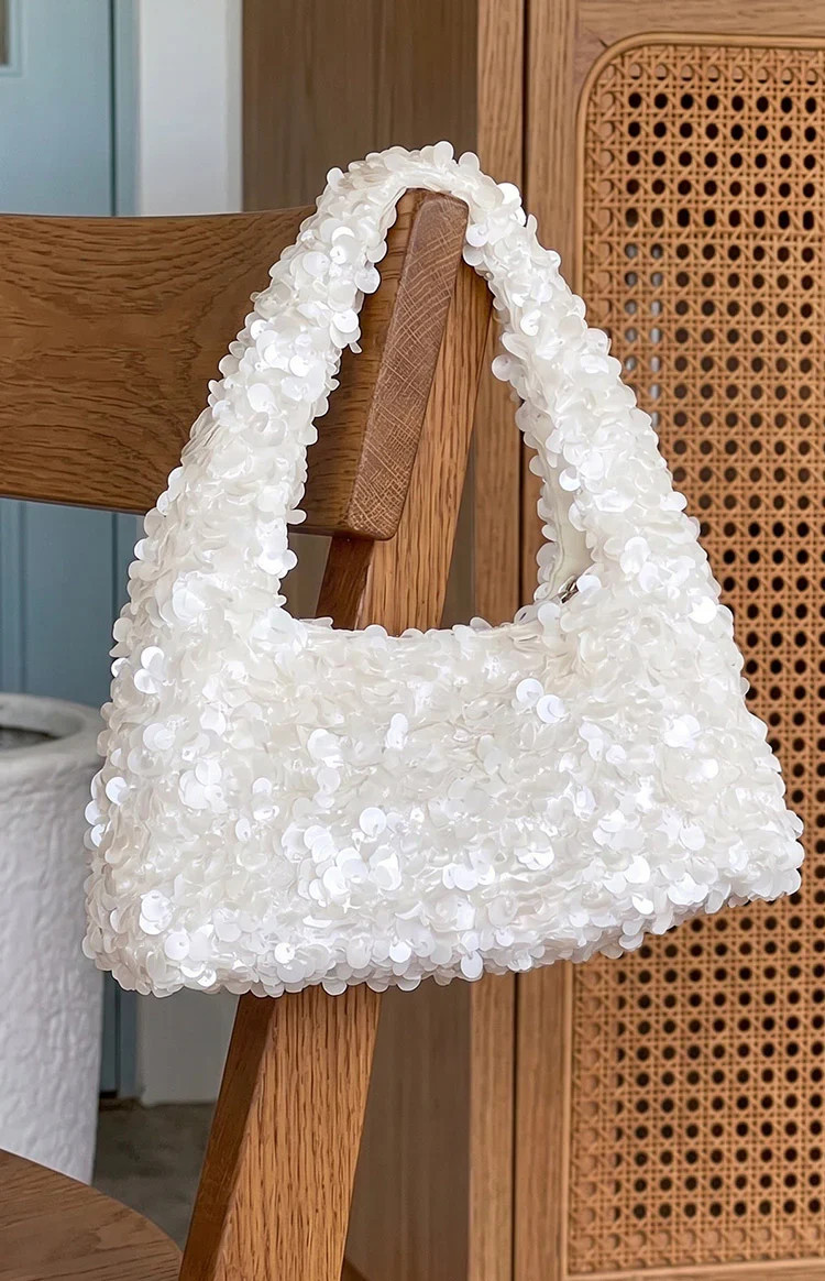Tarquin White Sequin Shoulder Bag | Beginning Boutique | Beginning Boutique (US)
