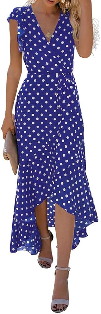 GRECERELLE Women's Summer Floral Print Cross V Neck Dress Bohemian Flowy Long Maxi Dresses | Amazon (US)