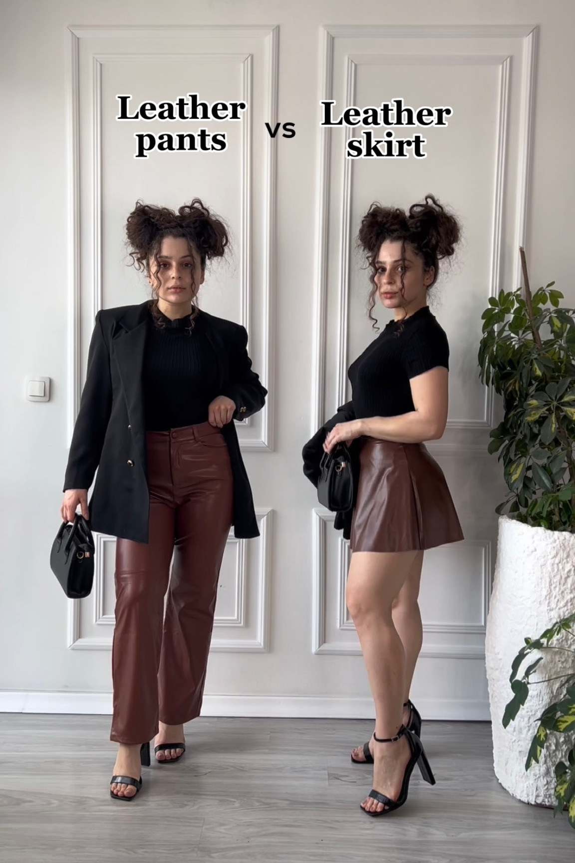 Leather pants: size Petite XS
Skirt: size Petite XS
High heels: size US8 (true to size)

SHEIN code: lostaholics (15% off)
•
petite friendly outfit, petite pants, leather brown pants, leather skirt, black blazer, black sandal heels 

#LTKU #LTKSeasonal #LTKstyletip