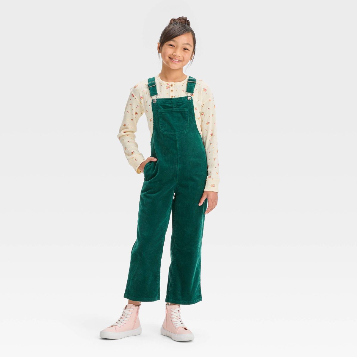 Girls' Corduroy Wide Leg Overalls - Cat & Jack™ Forest Green | Target