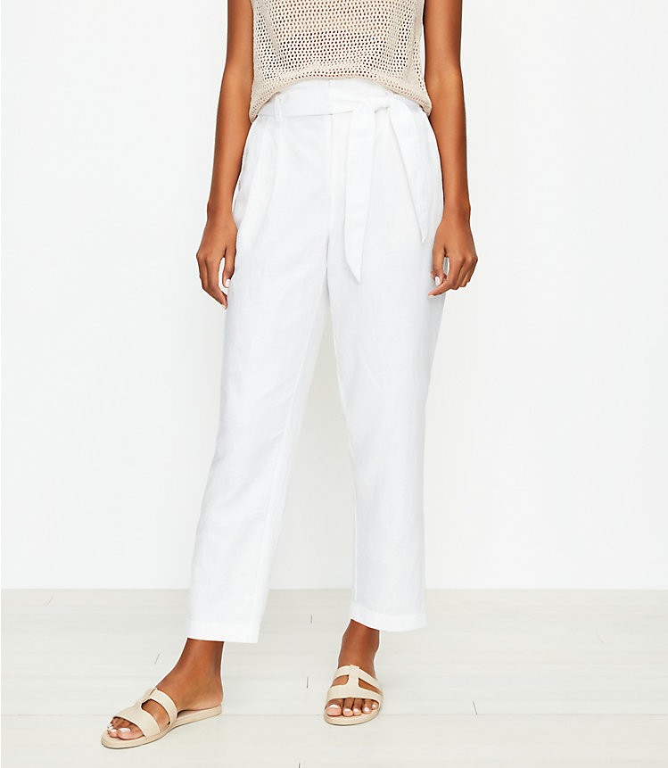 Petite Paperbag Pull On Pants in Linen Blend | LOFT