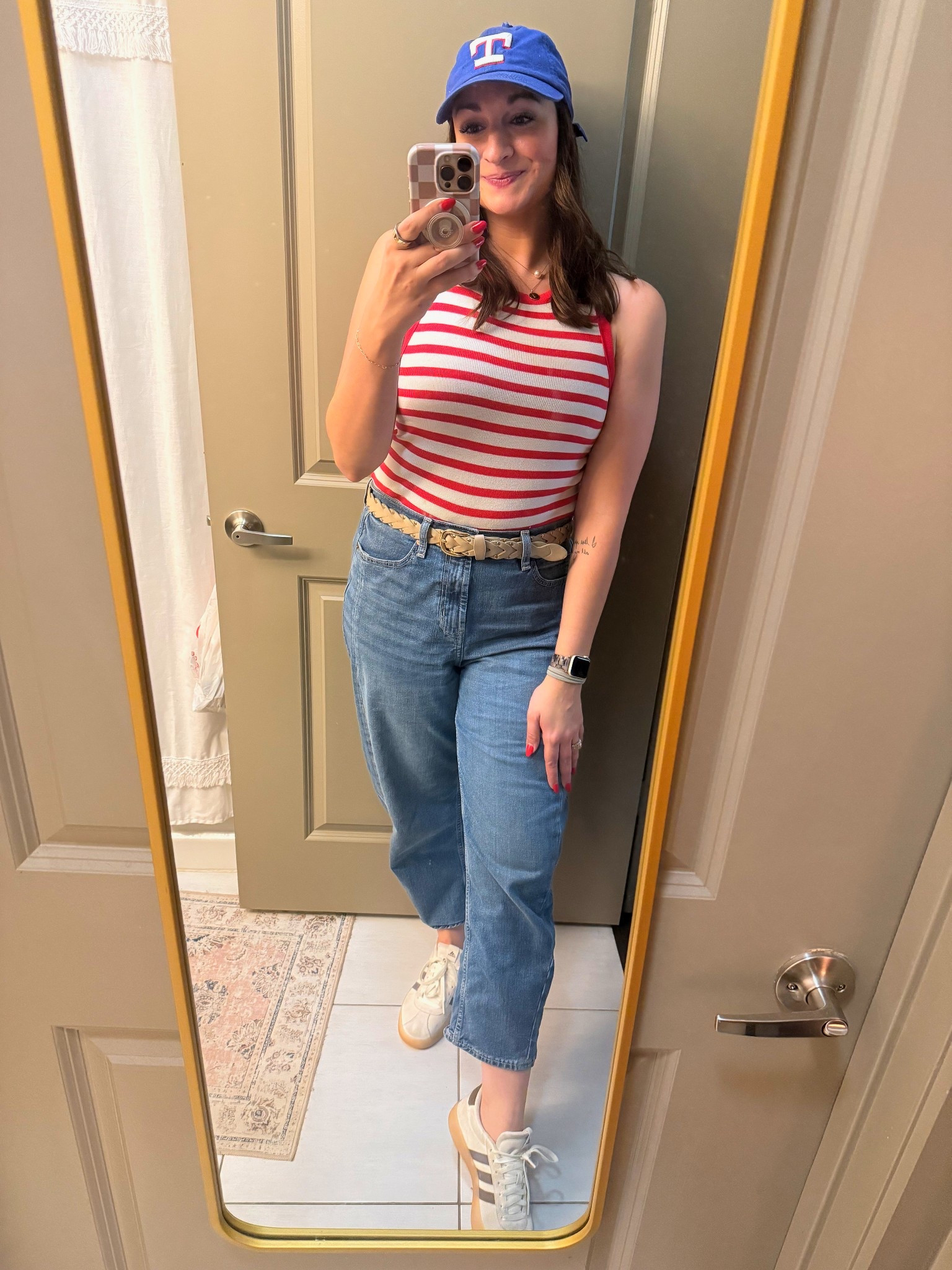 Last minutely going to the Rangers game! Wearing my Target tank that’s under $8 and my new barrel jeans from Old Navy! And of course my adidas and rangers hat! 

#LTKFindsUnder50 #LTKSaleAlert