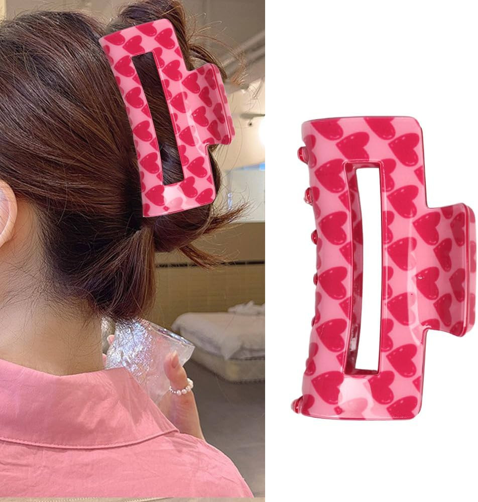 Valentine's Day Hair Clips Claw Hot Pink Heart Design Pink Claw Clips for Thick Hair Girls Hair A... | Amazon (US)