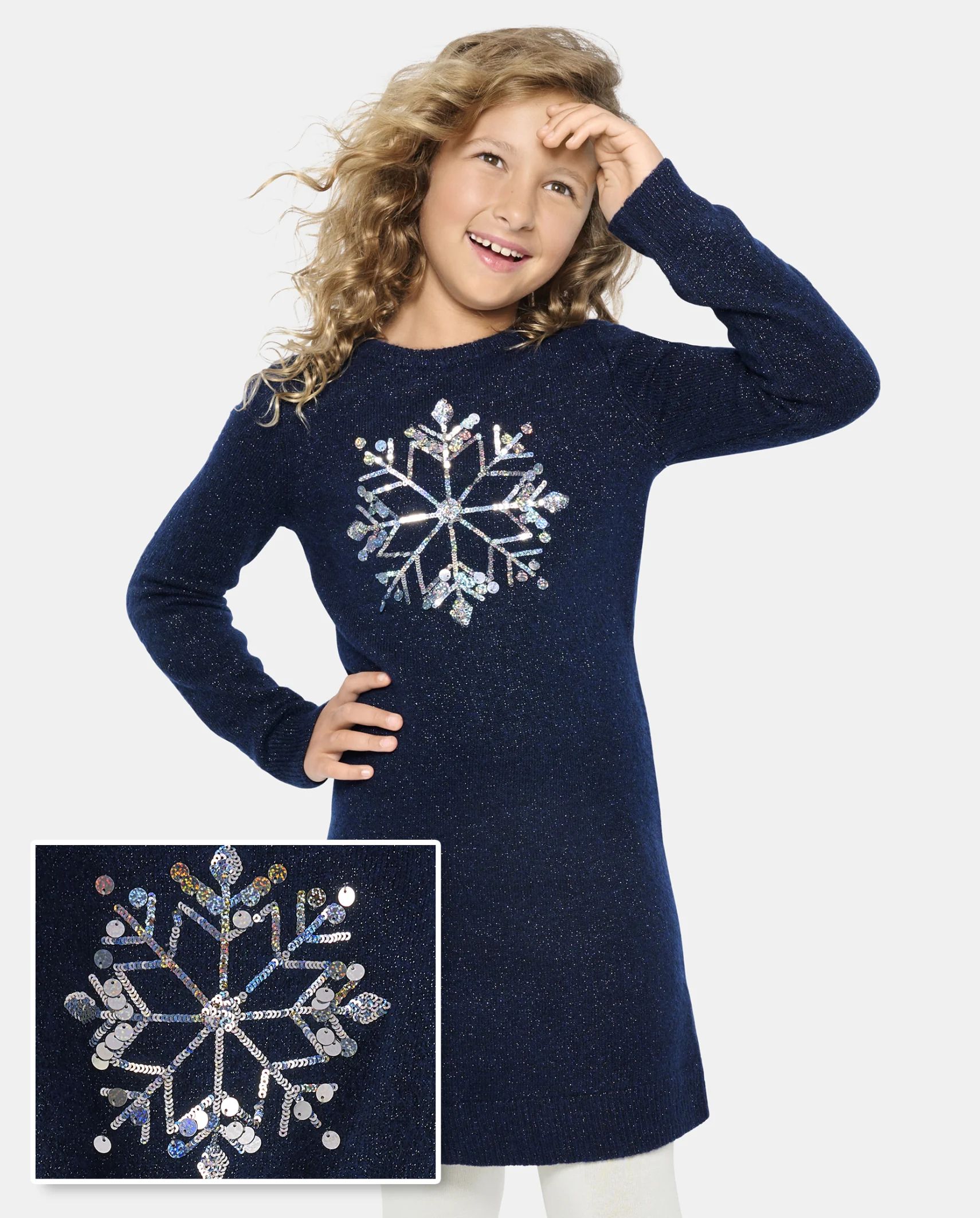 Girls Sequin Snowflake Sweater Dress - tidal | The Children's Place