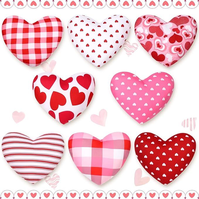 Valentine’s Day Stuffed Fabric Heart, 8 Pieces Heart Shaped Ornaments, Valentines Red Pink Hear... | Amazon (US)