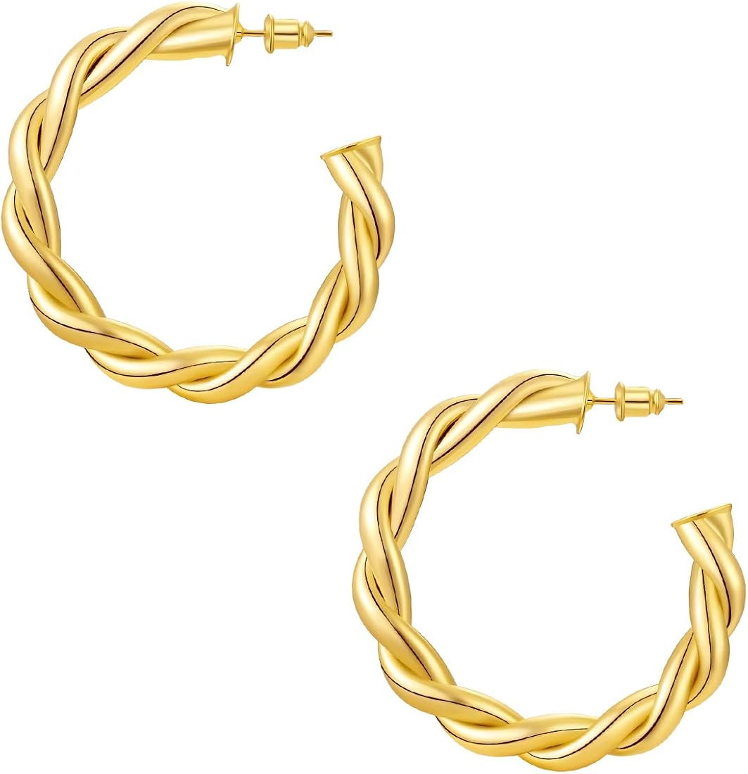 Reoxvo Gold Earrings for Women,14K Real Gold Plated Chunky Hoop Earrings for Women Multipack Gold... | Amazon (US)