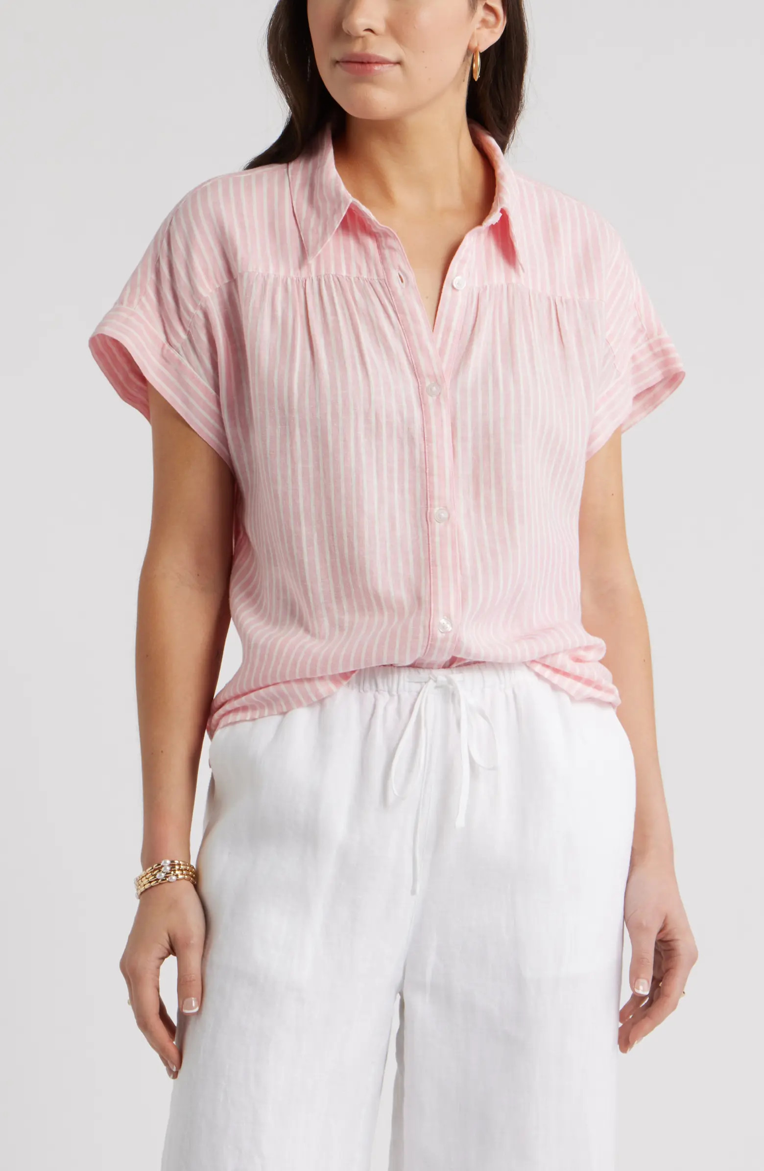 Short Sleeve Linen Blend Button-Up Shirt | Nordstrom