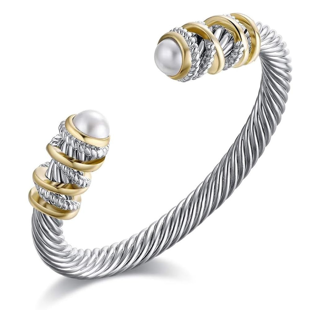 Twisted Cable Bracelet with Composite Shell Pearl 6" Antique Cuff Bracelets for Women | Amazon (US)