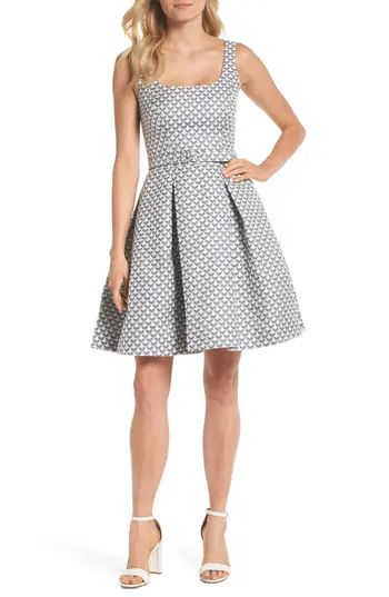 Women's Gal Meets Glam Collection Isla Jacquard Scallop Fit & Flare Dress, Size 0 - Blue | Nordstrom