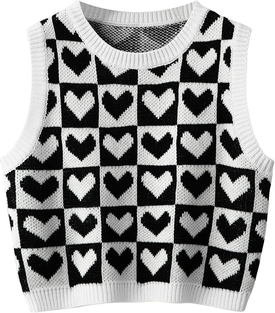 Floerns Women's Sleeveless Round Neck Cute Strawberry Sweater Vest Crop Shirt Top | Amazon (US)