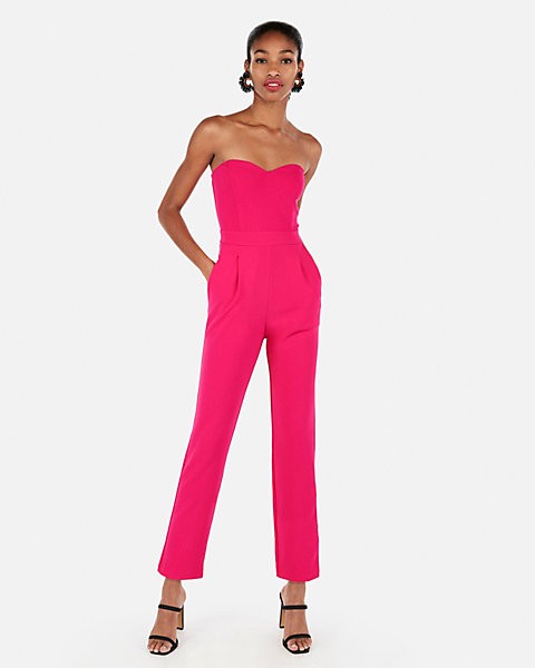 strapless sweetheart neck jumpsuit | Express
