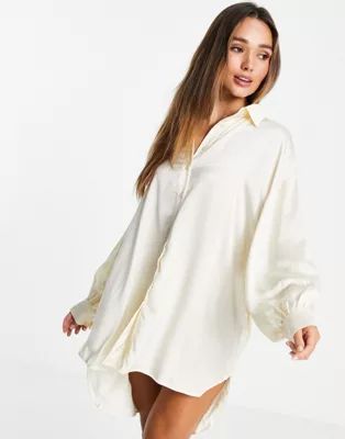 Glamorous oversized satin shirt dress in cream satin | ASOS (Global)