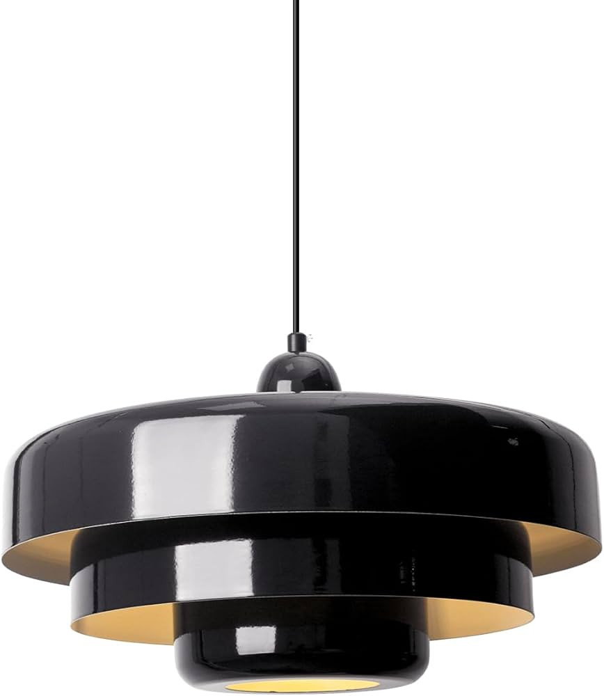 Black Pendant Light, Mid Century Modern Pendant Lamp, 3-Layer Shade Design, 13.8-inch Dome, Black... | Amazon (US)
