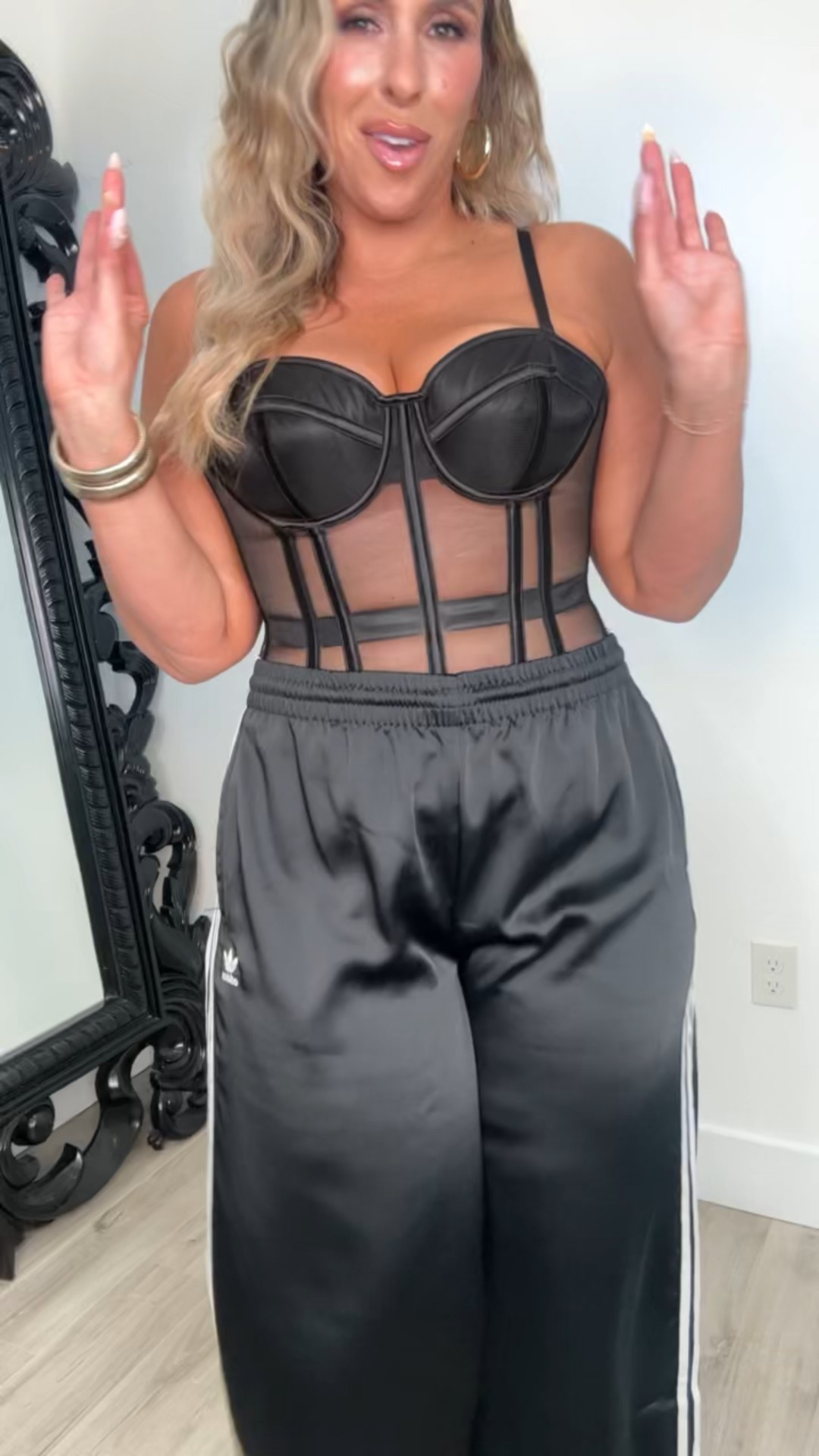 concert outfit, date night outfit

Black Outfit 
corset L tall ( adjustable back, adjustable straps, fits my size 36 double D, the “tall” doesn’t mean anything) so so snatching!!!

high waist wide leg satin adidas pants size 14 (tall girl friendly) I sized up for more volume. sold on adidas website and dicks sporting goods linked both 

heels (3 inch & comfortable) 



#LTKStyleTip #LTKFindsUnder100 #LTKMidsize